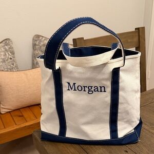 Personalized Cream and Navy Canvas Tote - Morgan Embroidery